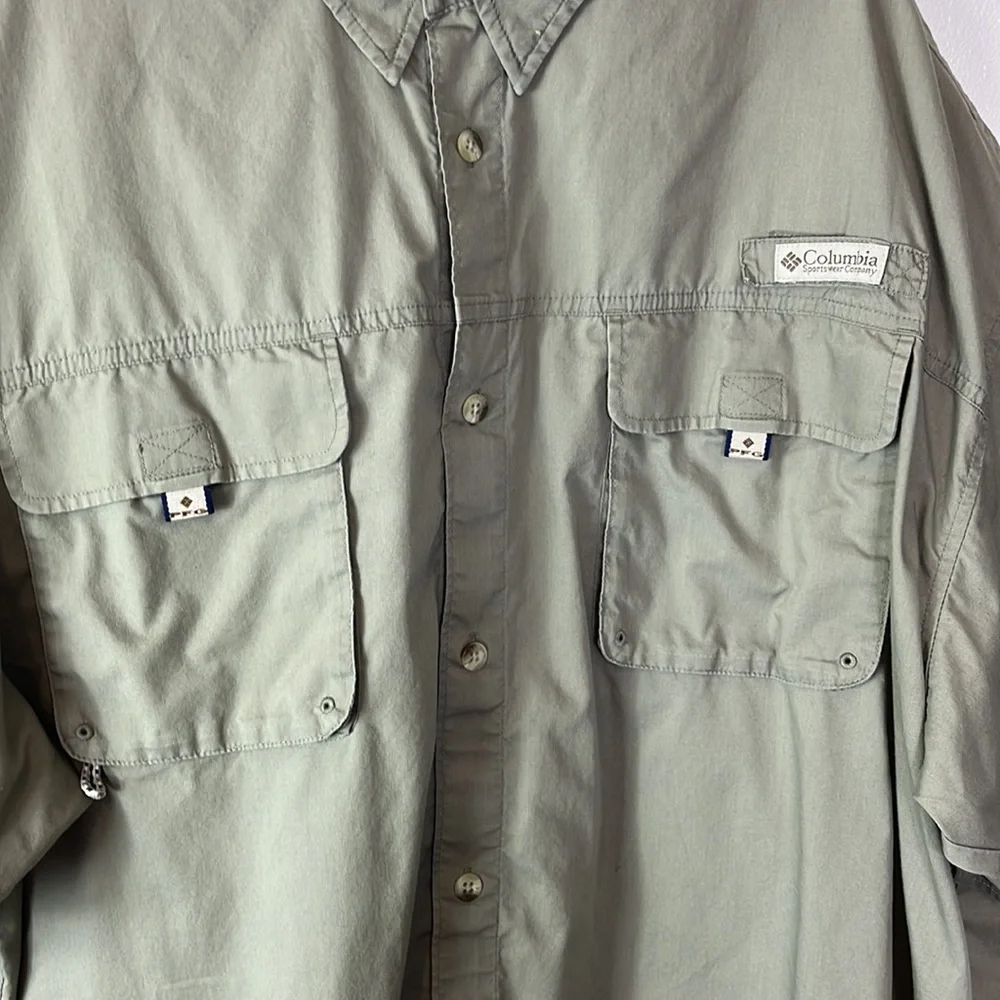 Columbia PFG Fishing Shirt Men's Sie XXL Khaki Tan Tackle Pockets Vented Back - Picture 7 of 14